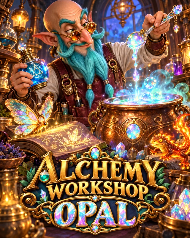 Alchemy Workshop · Opal premium slot artwork