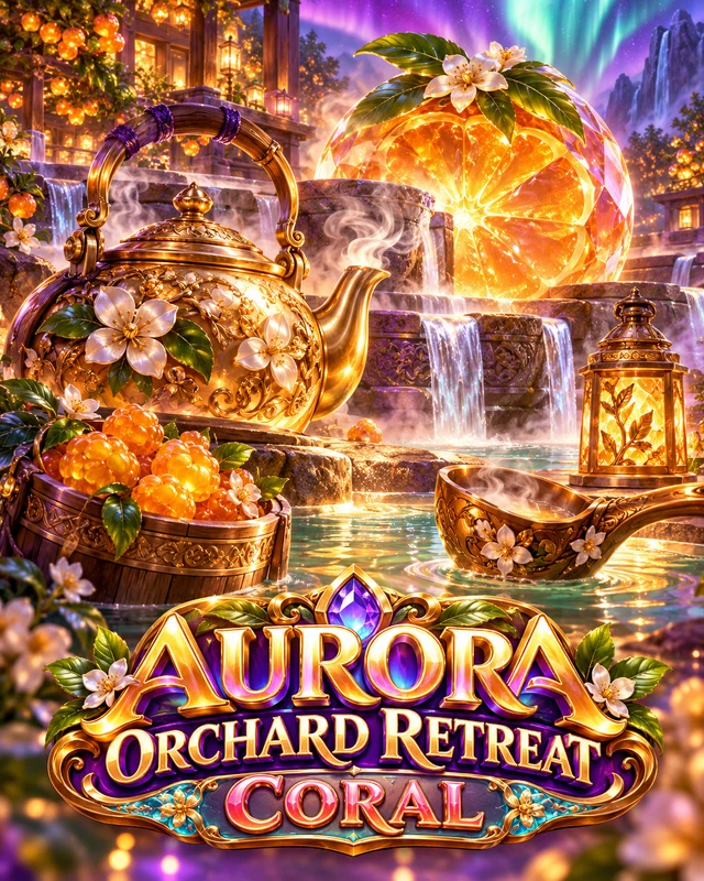 Aurora Orchard Retreat · Coral premium slot artwork