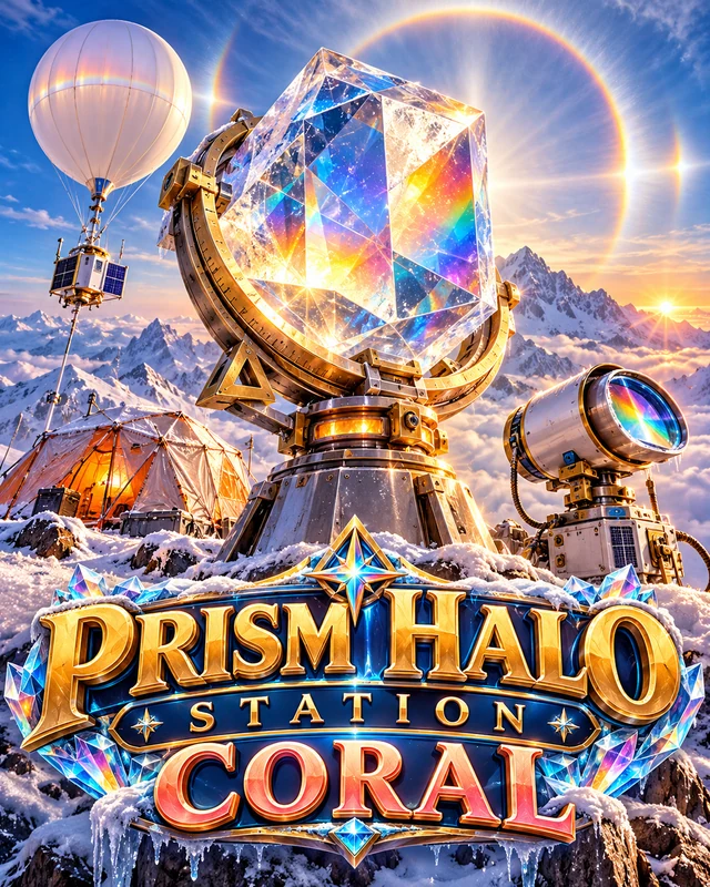 Prism Halo Station · Coral premium slot artwork