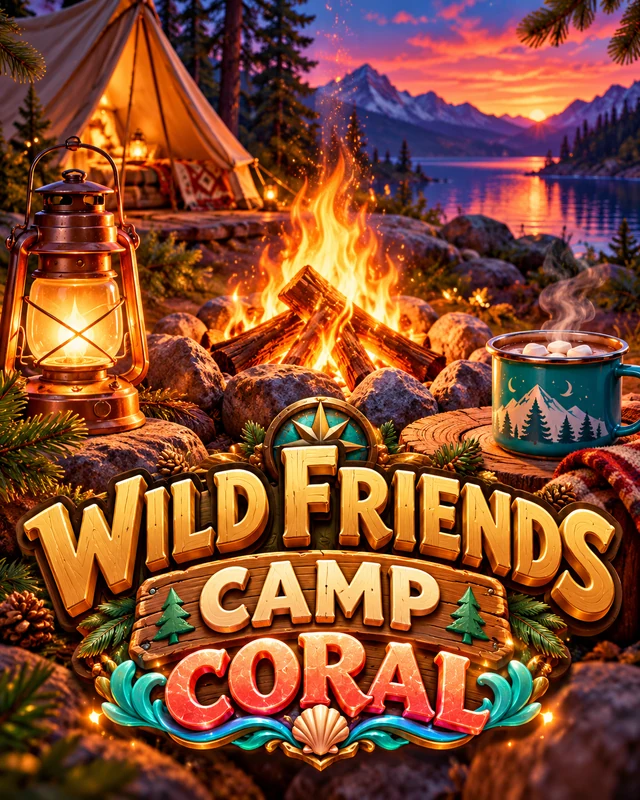 Wild Friends Camp · Coral premium slot artwork
